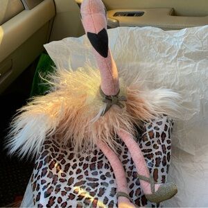 ANTHROPOLOGIE “Pink Flamingo Ballerina” Plush 18” Soft Yarn Lace/Ribbon EUC